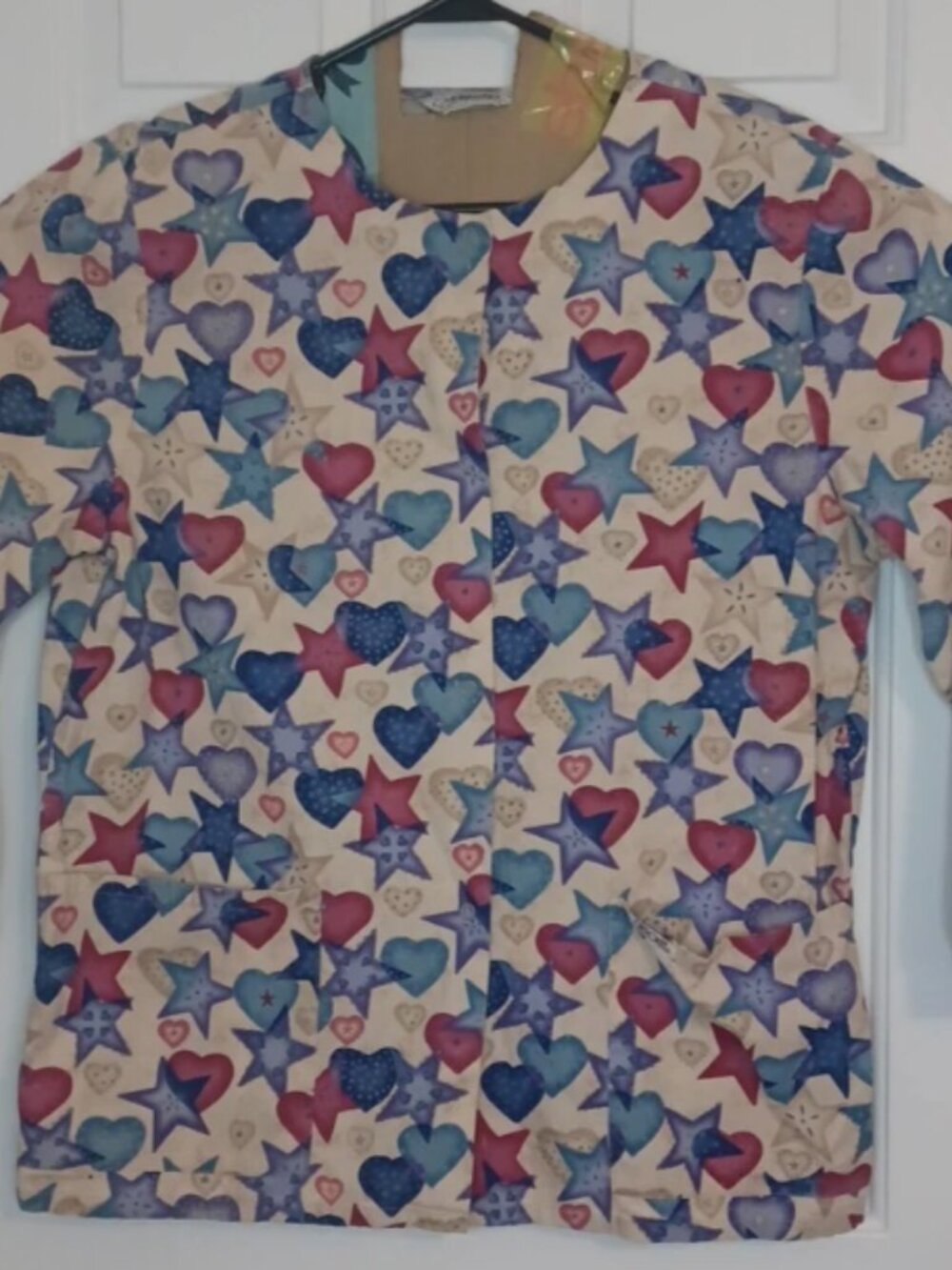 Cherokee Comforts Scrub Top Jacket Smock Snap Closures Long Sleeve